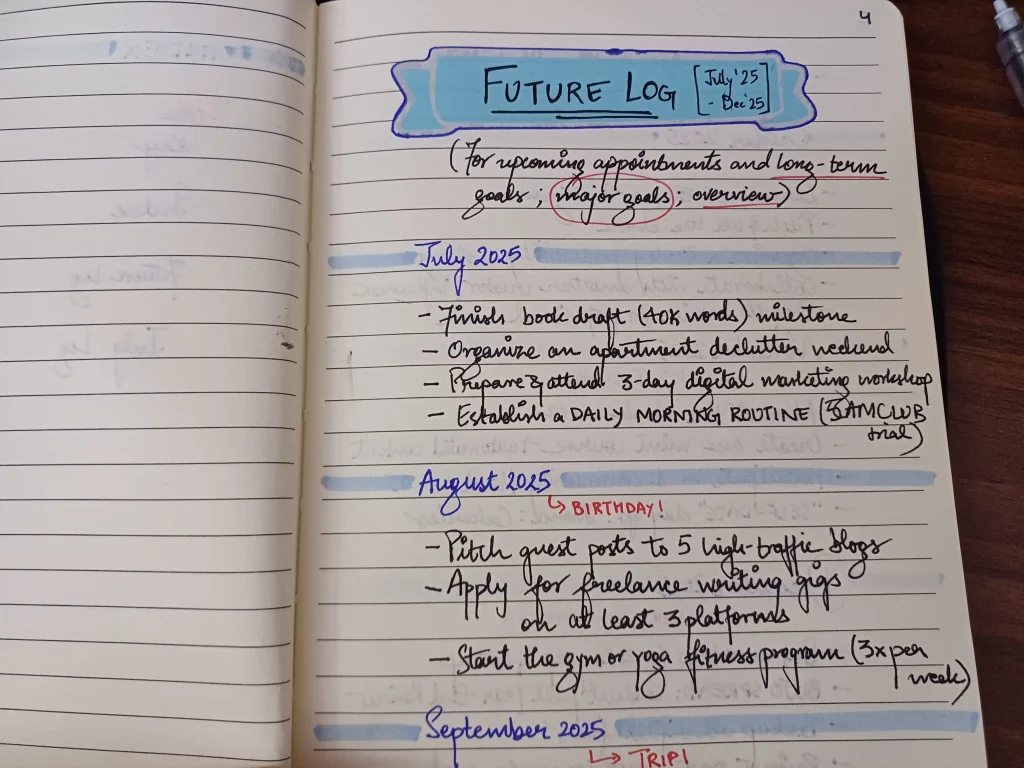 How to write a bullet journal-The Future Log
