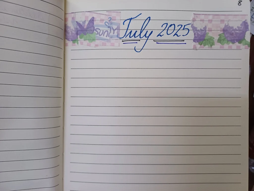How to write a bullet journal-The Monthly Log-Bold heading in your handwriting + usage of washi tapes