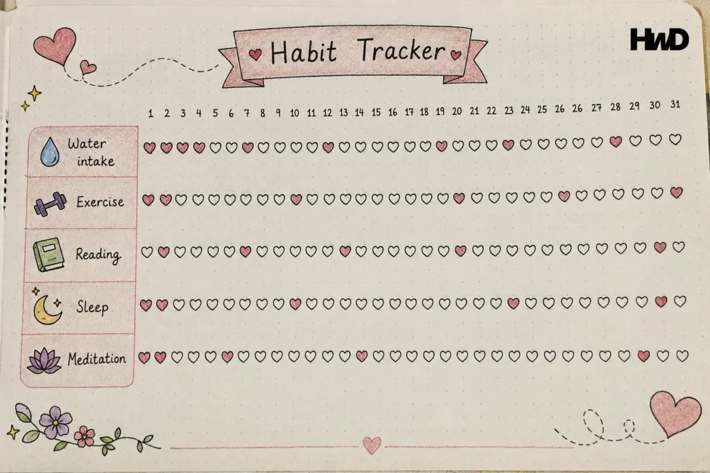 Cute Habit Tracker Ideas -Heart Habit Tracker