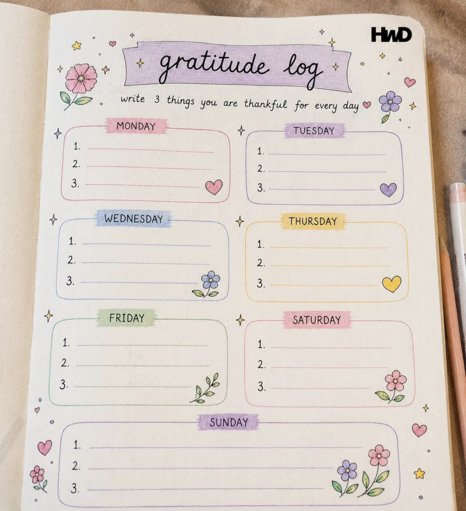 Self-Care and Mental Health Journal Pages - Gratitude Log